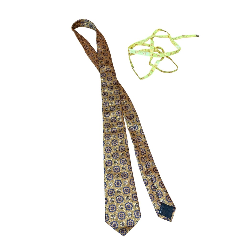 Canali Tie Mens OS Gold Geometric Floral Medallion Silk Made in Italy Luxury